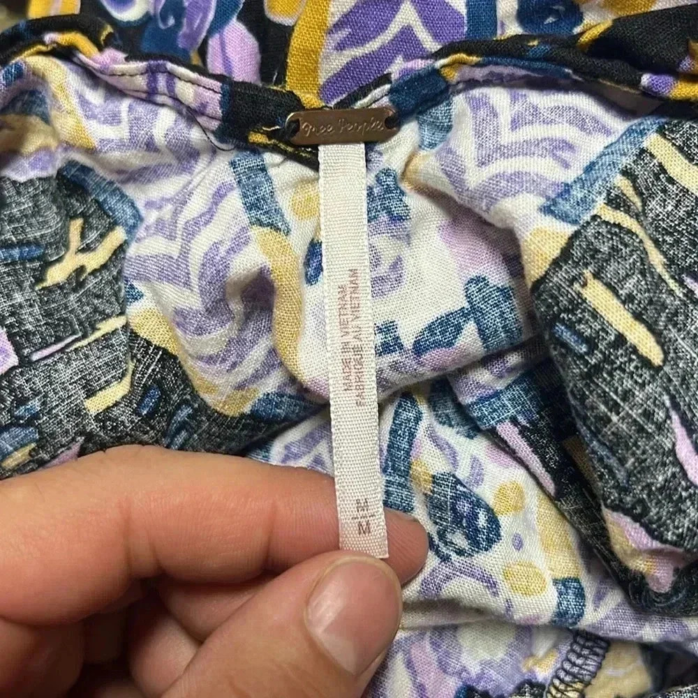 Free People Tunic Size Small Purple and Blue Print LINEN BLEND Relaxed Fit M - Picture 5 of 7
